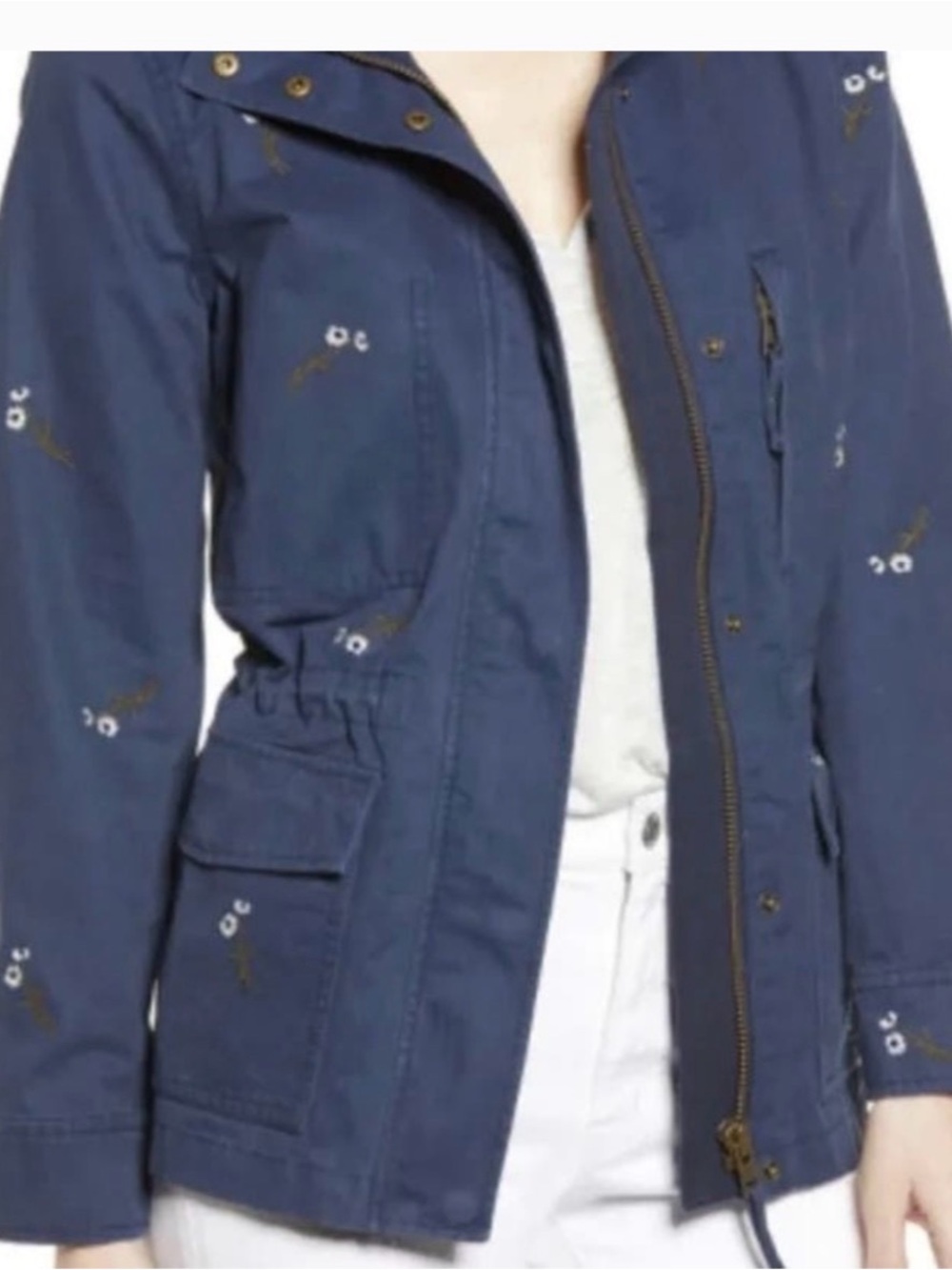 Madewell Women's Navy Utility Jacket with Embroidered Daisy Detail